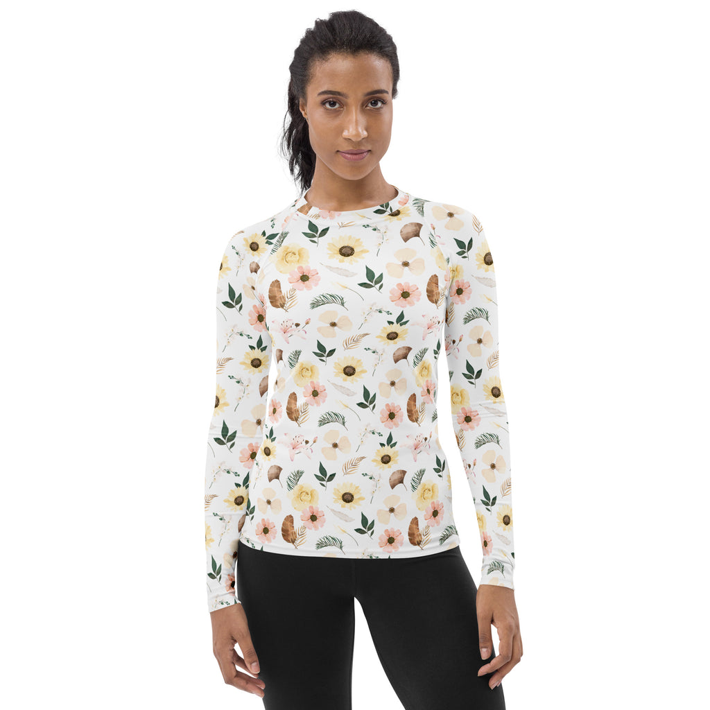 Women's Boho Floral Long Sleeve Rash Guard Swim Shirt – Buttery Soft, Sun Safe UPF 50+ Protection, Quick Dry & 4-Way Stretch Comfort