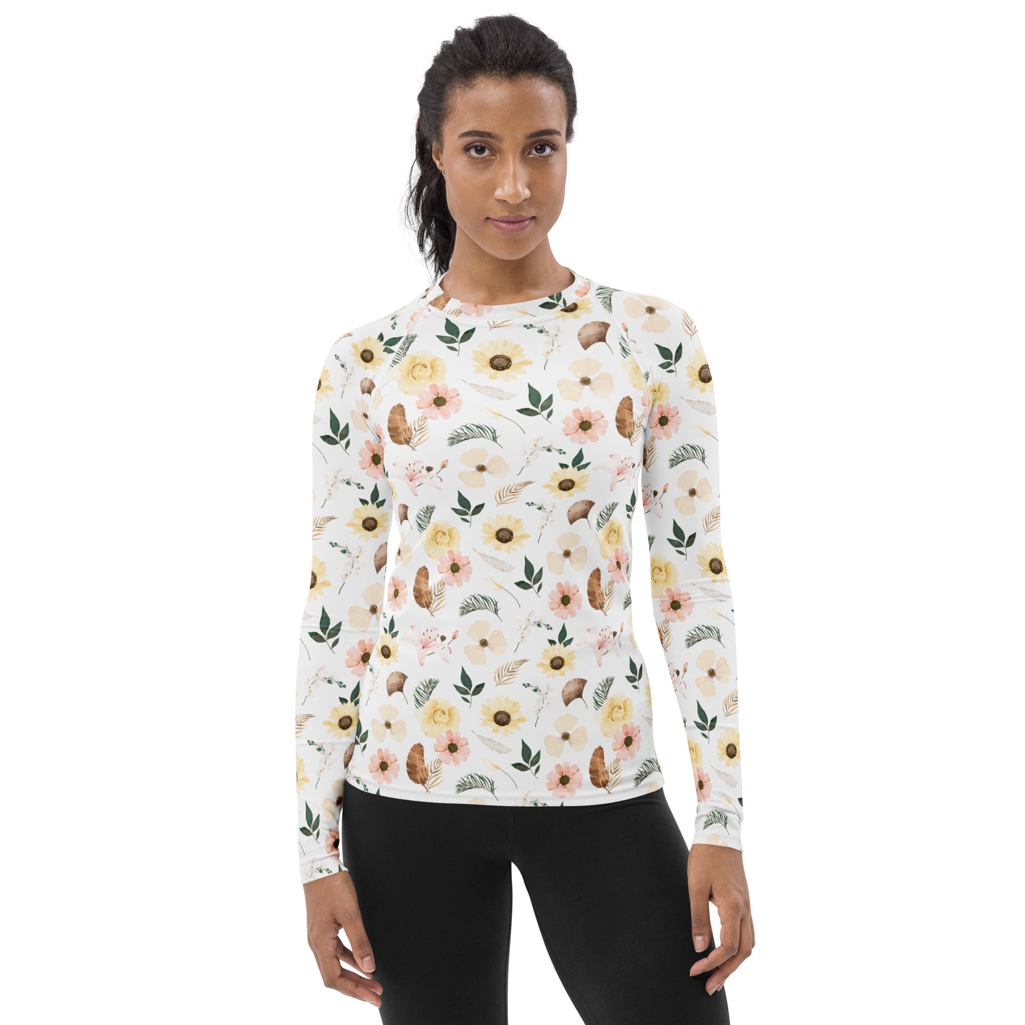Women's Boho Floral Long Sleeve Rash Guard Swim Shirt – Buttery Soft, Sun Safe UPF 50+ Protection, Quick Dry & 4-Way Stretch Comfort