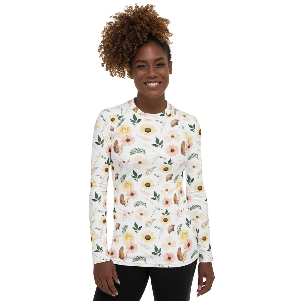 Women's Boho Floral Long Sleeve Rash Guard Swim Shirt – Buttery Soft, Sun Safe UPF 50+ Protection, Quick Dry & 4-Way Stretch Comfort
