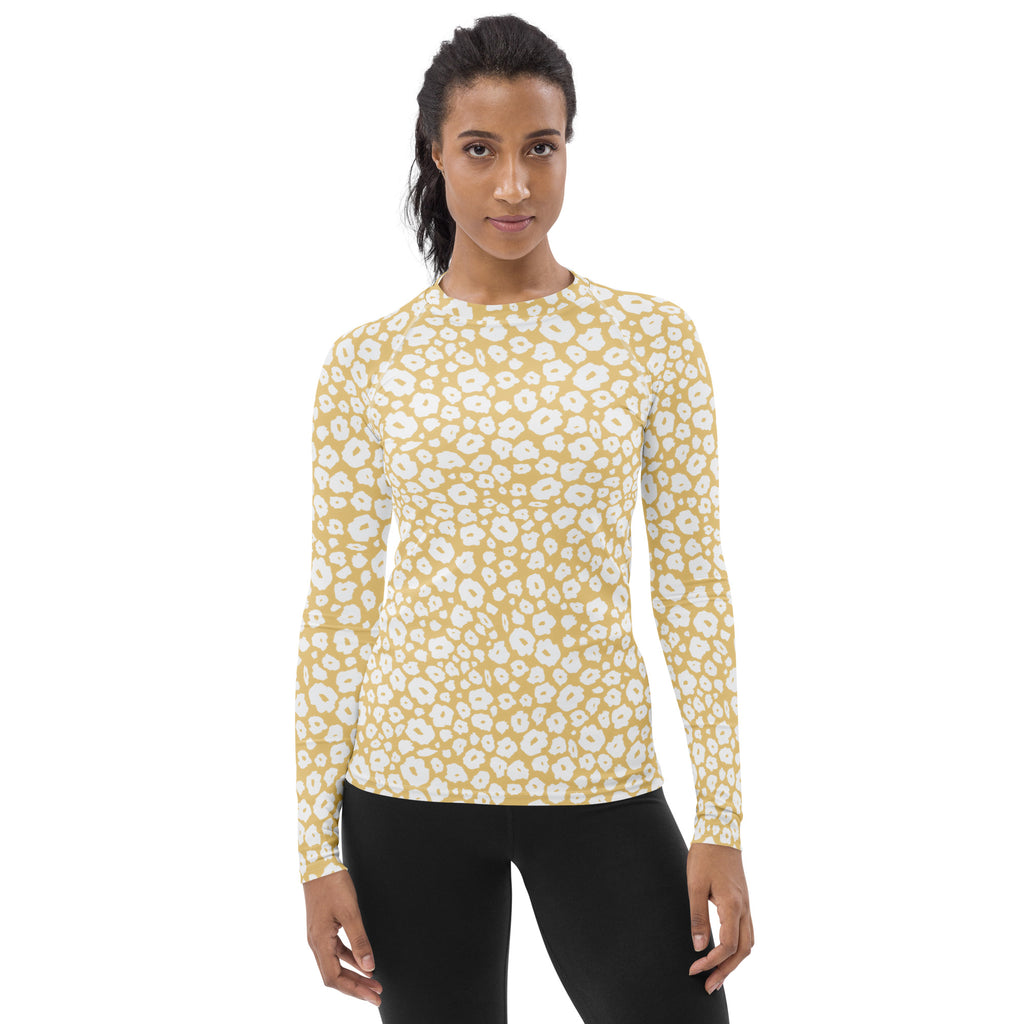 Women's Beige Leopard Print Long Sleeve Rash Guard Swim Shirt – Buttery Soft, Sun Safe UPF 50+ Protection, Quick Dry & 4-Way Stretch Comfort