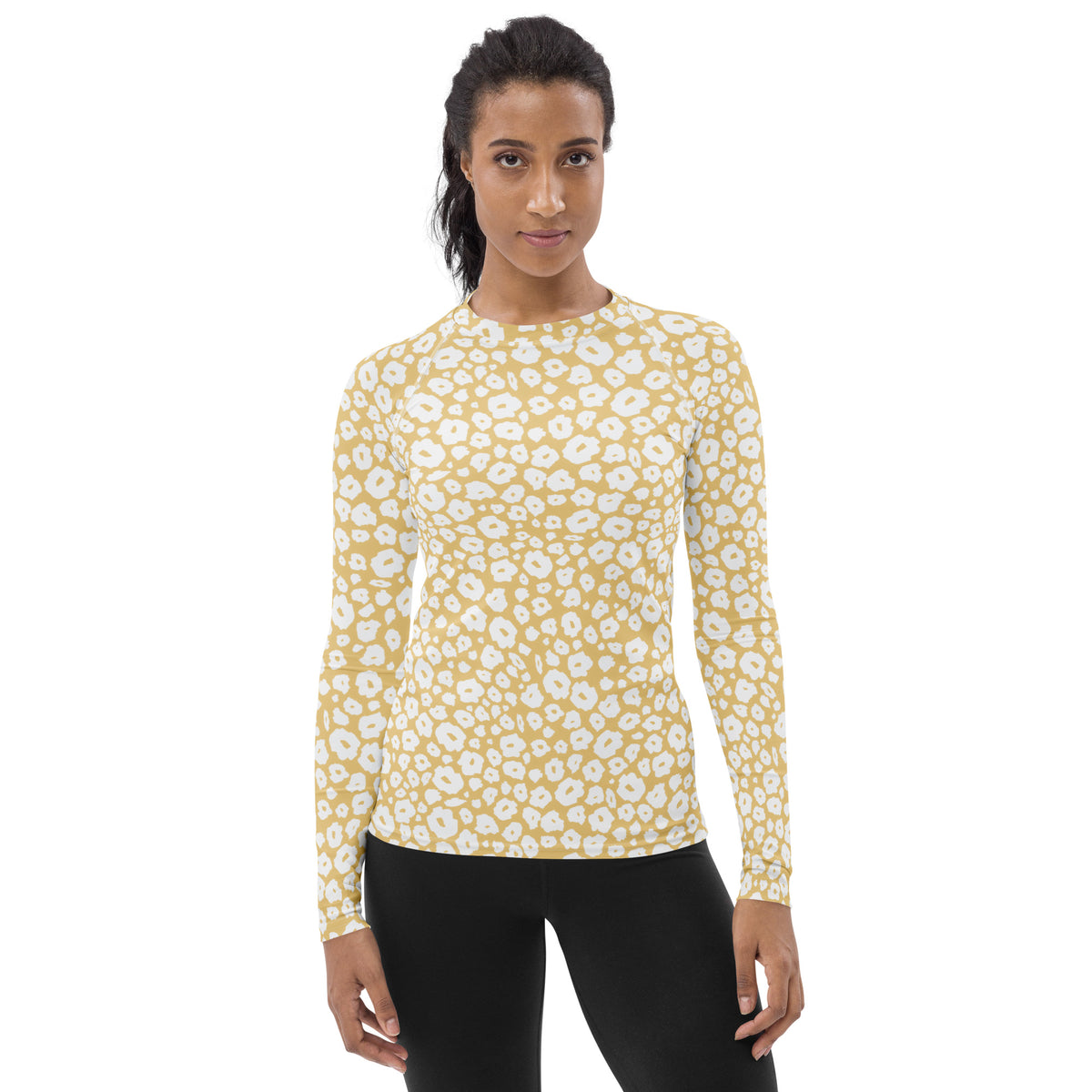 Women's Beige Leopard Print Long Sleeve Rash Guard Swim Shirt – Buttery Soft, Sun Safe UPF 50+ Protection, Quick Dry & 4-Way Stretch Comfort