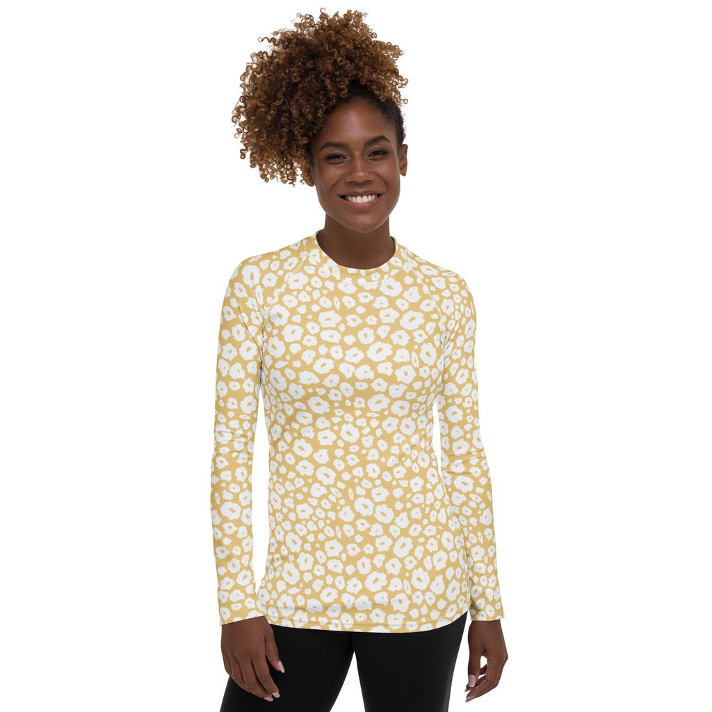Women's Beige Leopard Print Long Sleeve Rash Guard Swim Shirt – Buttery Soft, Sun Safe UPF 50+ Protection, Quick Dry & 4-Way Stretch Comfort