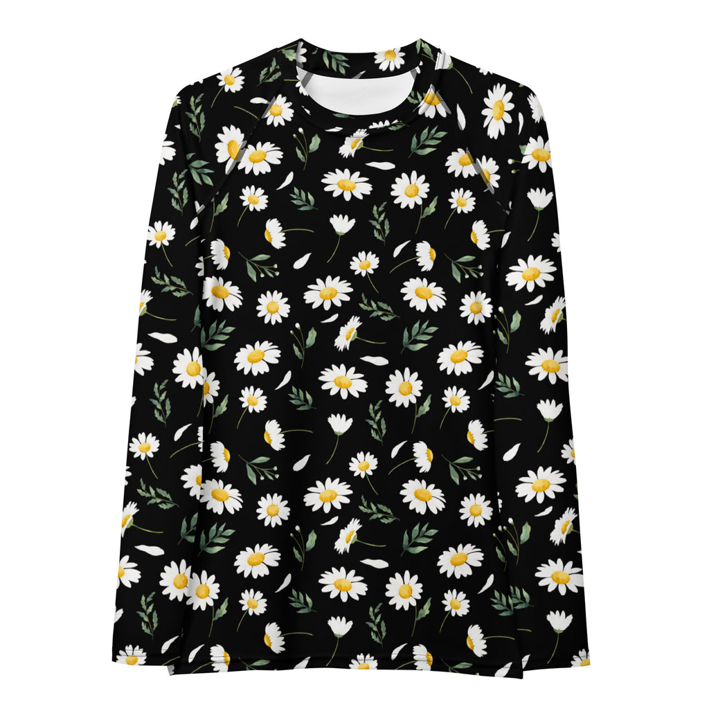 Women's Black Daisy Long Sleeve Rash Guard Swim Shirt – Buttery Soft, Sun Safe UPF 50+ Protection, Quick Dry & 4-Way Stretch Comfort