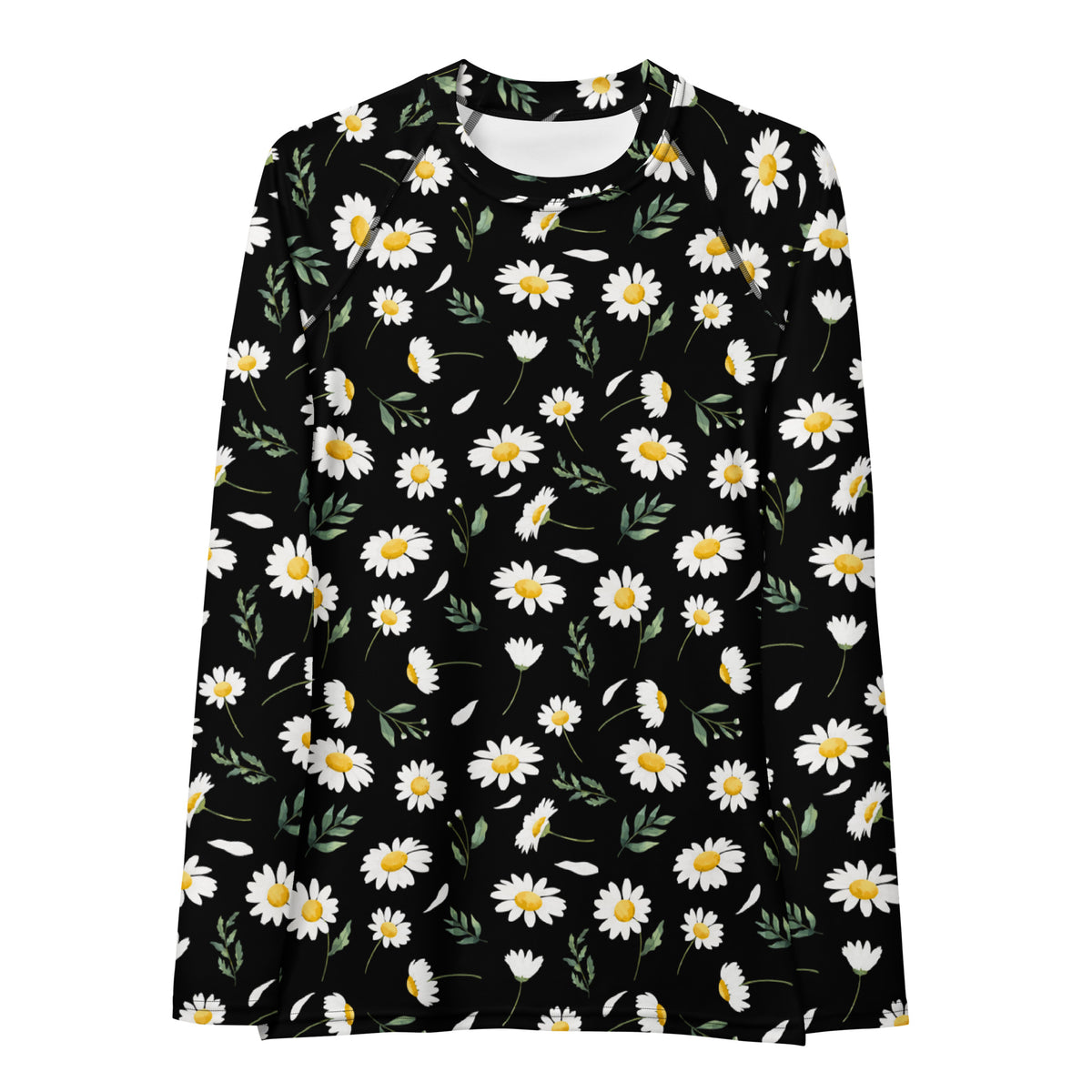 Women's Black Daisy Long Sleeve Rash Guard Swim Shirt – Buttery Soft, Sun Safe UPF 50+ Protection, Quick Dry & 4-Way Stretch Comfort