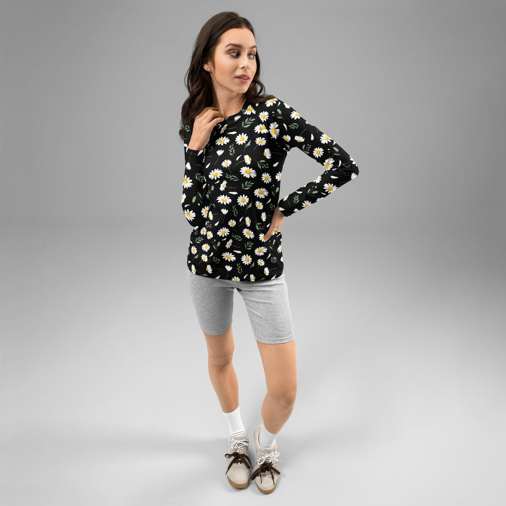 Women's Black Daisy Long Sleeve Rash Guard Swim Shirt – Buttery Soft, Sun Safe UPF 50+ Protection, Quick Dry & 4-Way Stretch Comfort