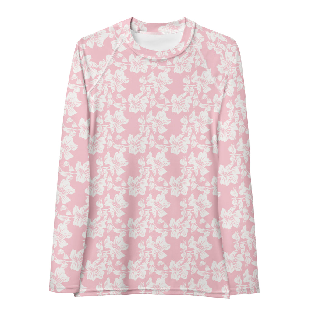 Women's Pink Tropical Floral Long Sleeve Rash Guard Swim Shirt – Buttery Soft, Sun Safe UPF 50+ Protection, Quick Dry & 4-Way Stretch Comfort