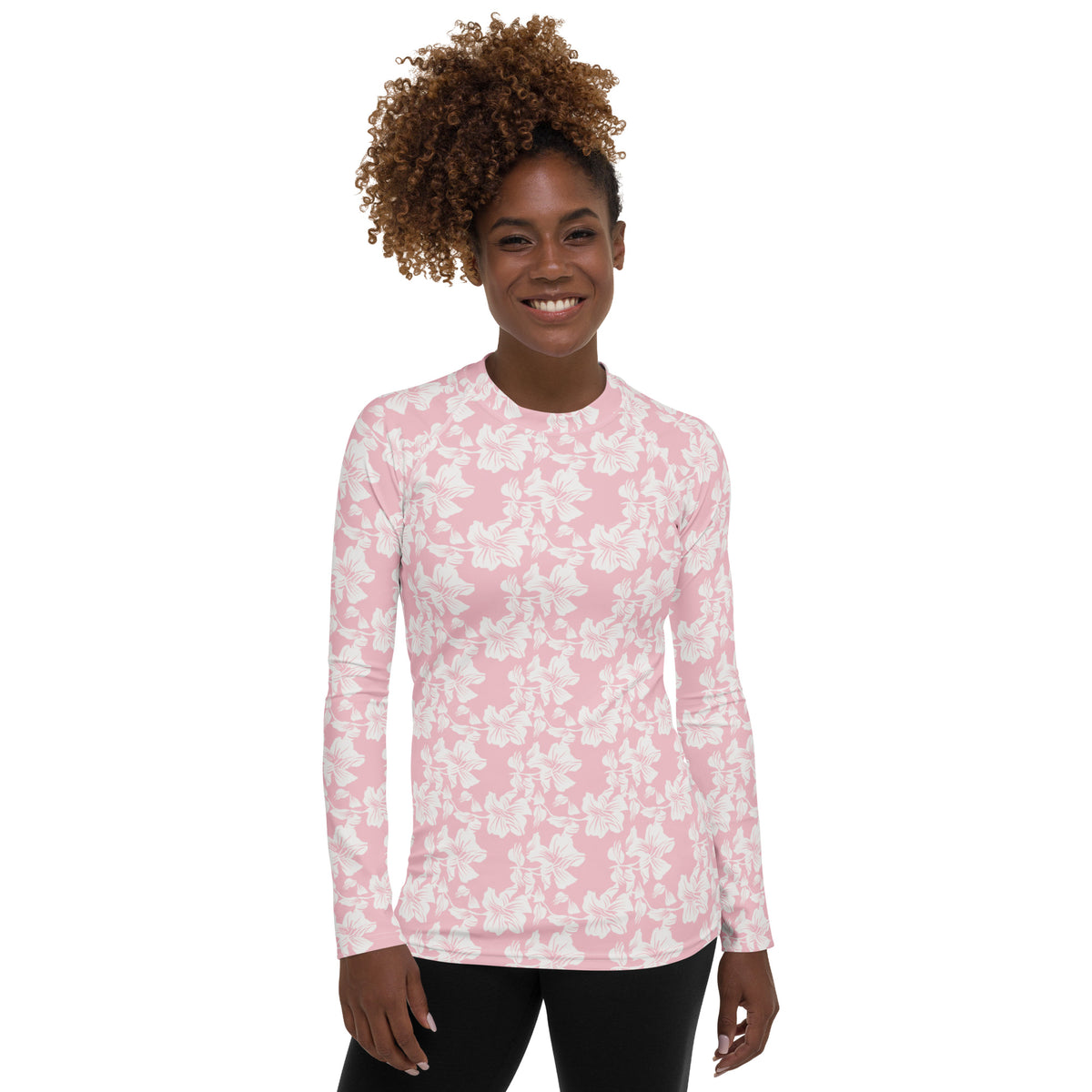 Women's Pink Tropical Floral Long Sleeve Rash Guard Swim Shirt – Buttery Soft, Sun Safe UPF 50+ Protection, Quick Dry & 4-Way Stretch Comfort