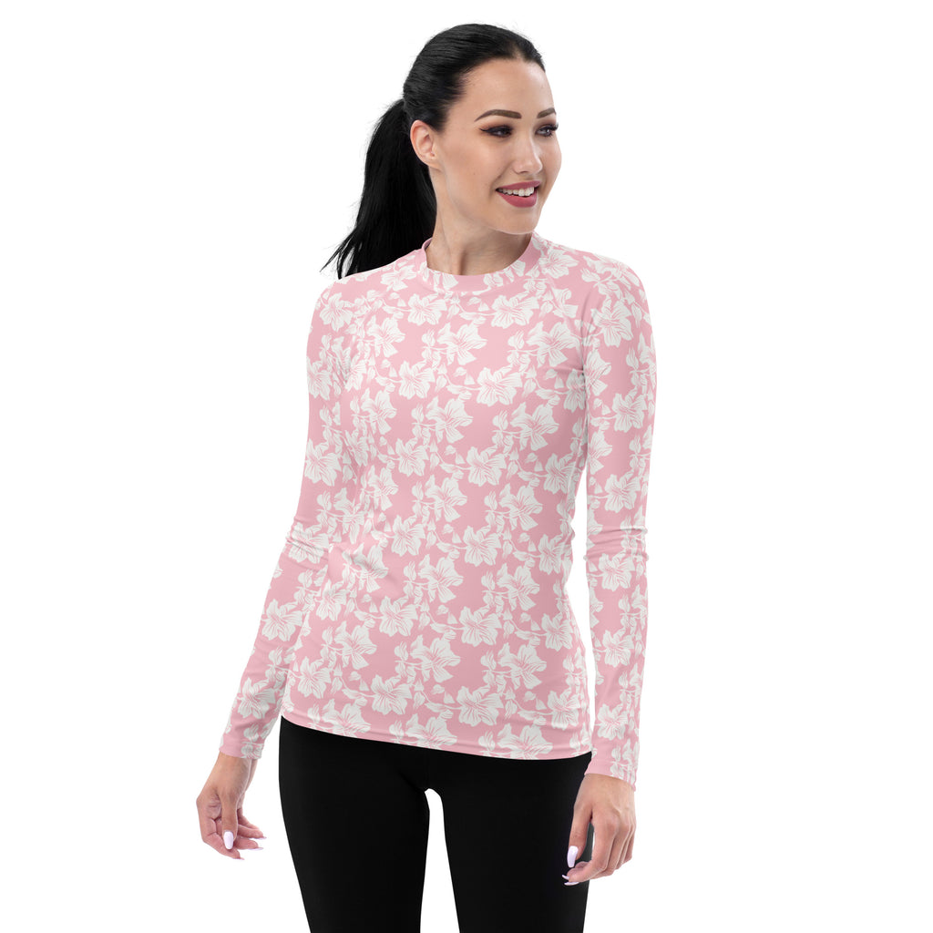 Women's Pink Tropical Floral Long Sleeve Rash Guard Swim Shirt – Buttery Soft, Sun Safe UPF 50+ Protection, Quick Dry & 4-Way Stretch Comfort