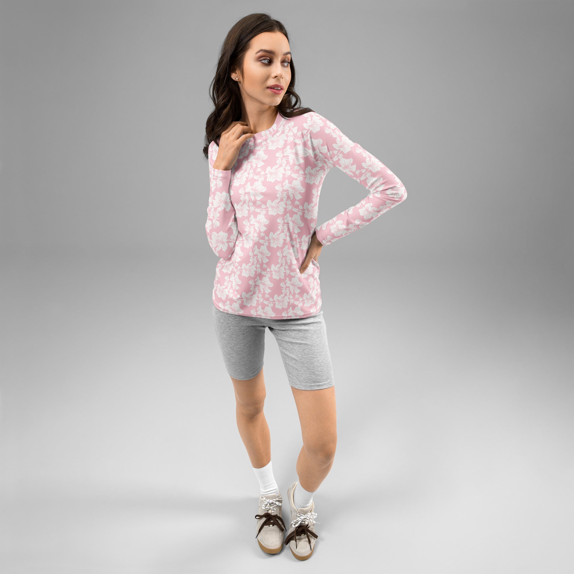 Women's Pink Tropical Floral Long Sleeve Rash Guard Swim Shirt – Buttery Soft, Sun Safe UPF 50+ Protection, Quick Dry & 4-Way Stretch Comfort