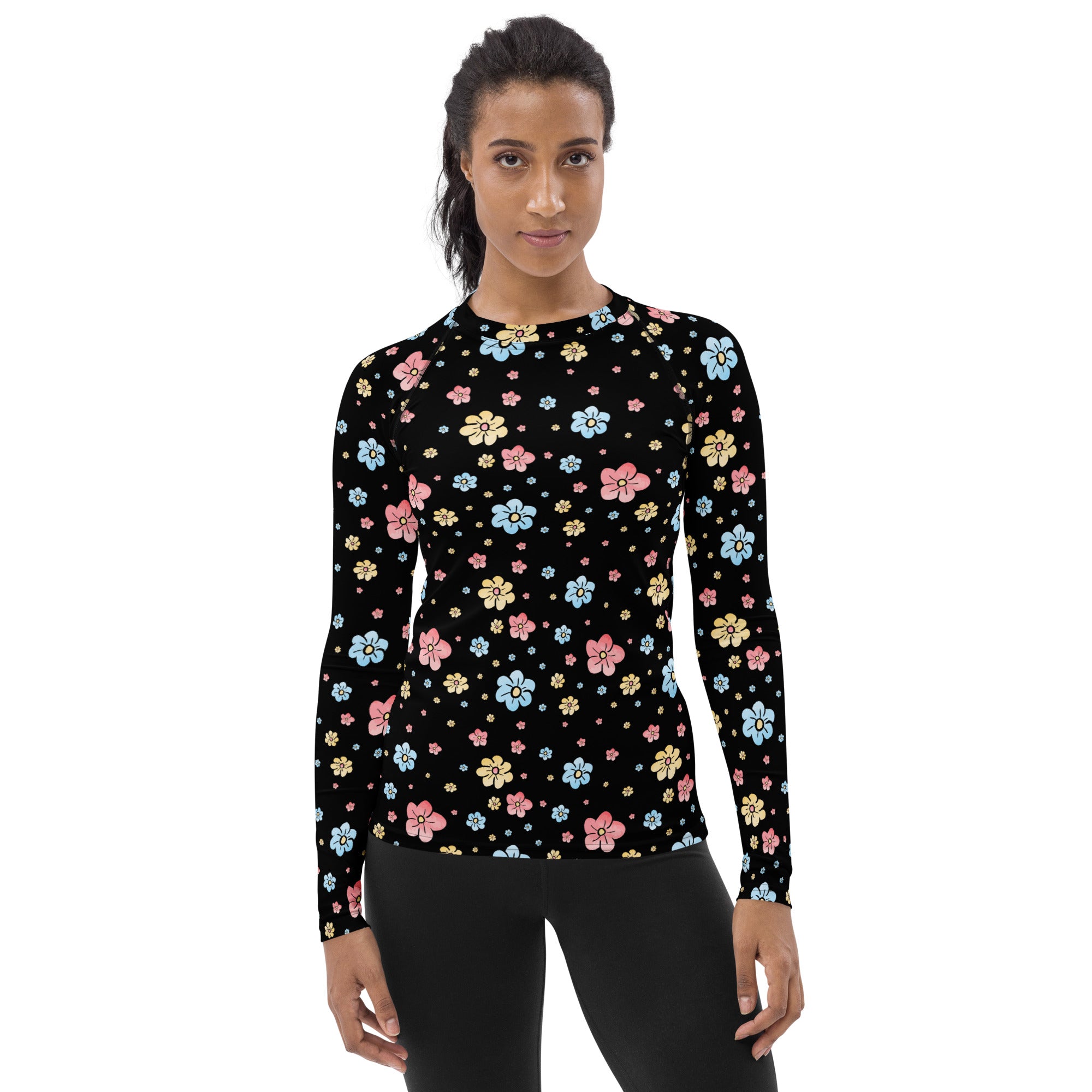 Women's Black Floral Long Sleeve Rash Guard Swim Shirt – Buttery Soft, Sun Safe UPF 50+ Protection, Quick Dry & 4-Way Stretch Comfort