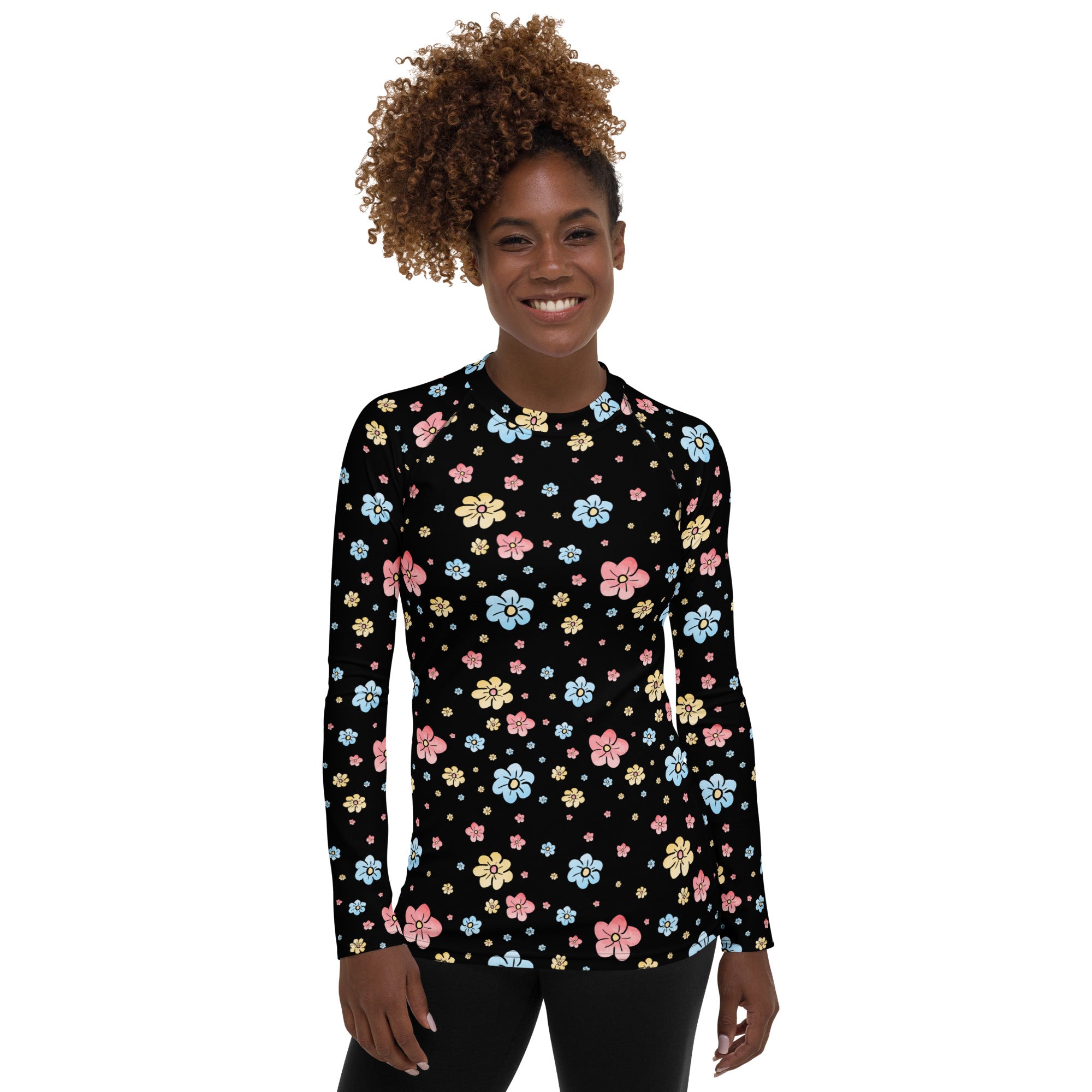 Women's Black Floral Long Sleeve Rash Guard Swim Shirt – Buttery Soft, Sun Safe UPF 50+ Protection, Quick Dry & 4-Way Stretch Comfort