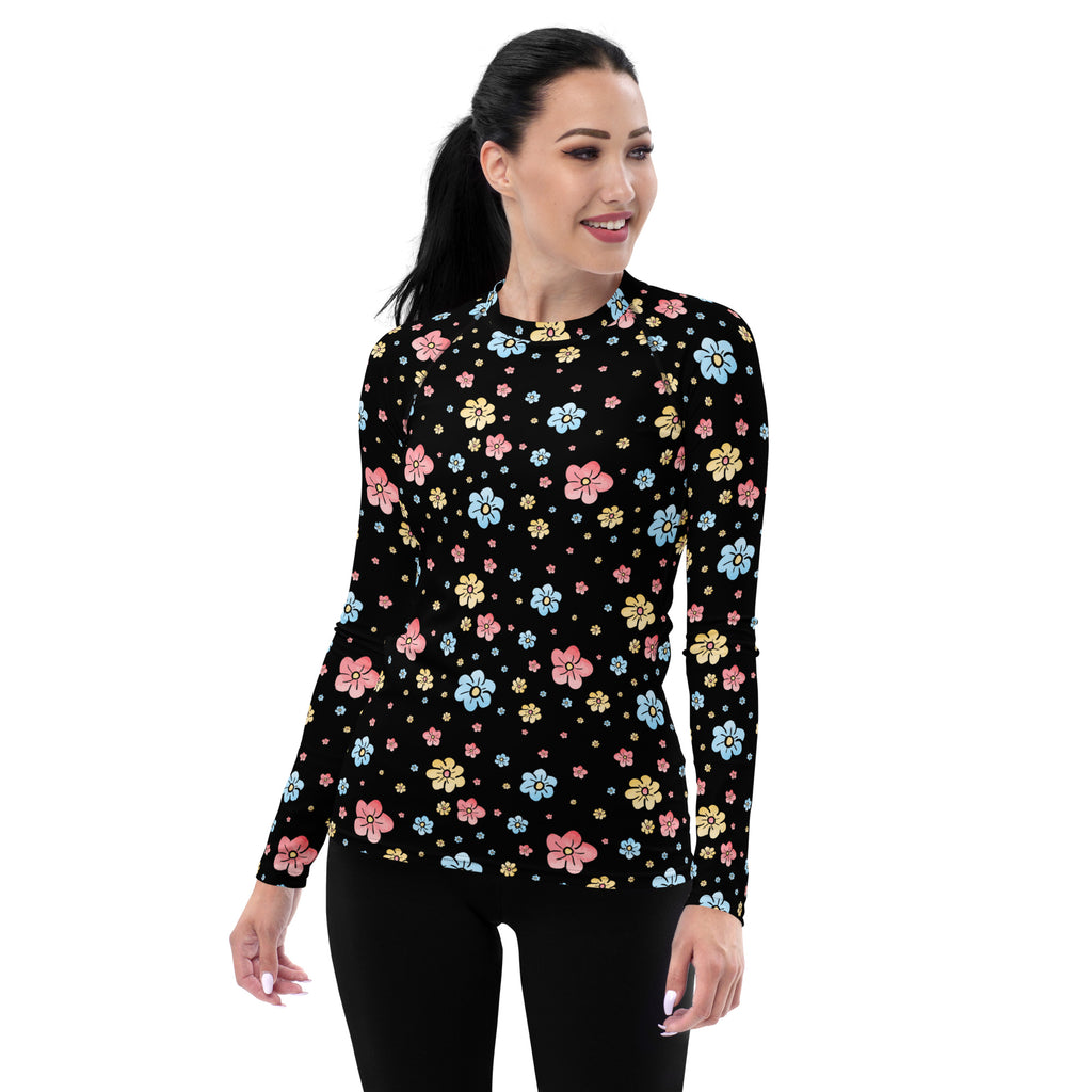 Women's Black Floral Long Sleeve Rash Guard Swim Shirt – Buttery Soft, Sun Safe UPF 50+ Protection, Quick Dry & 4-Way Stretch Comfort