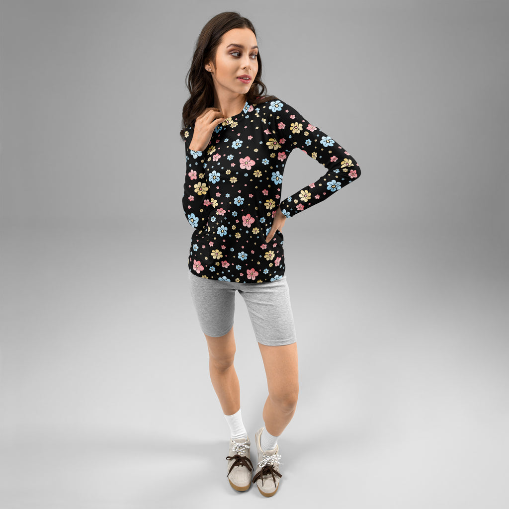 Women's Black Floral Long Sleeve Rash Guard Swim Shirt – Buttery Soft, Sun Safe UPF 50+ Protection, Quick Dry & 4-Way Stretch Comfort