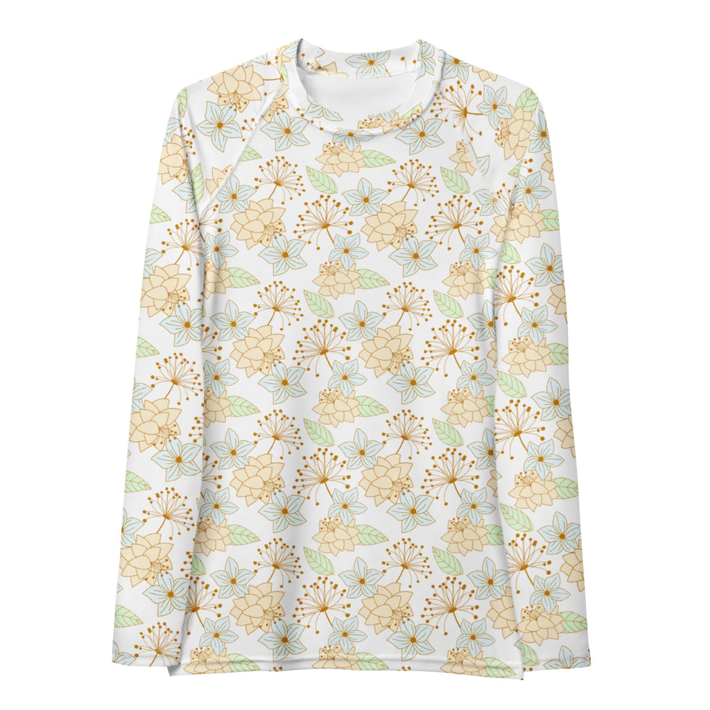 Women's Cream Floral Long Sleeve Rash Guard Swim Shirt – Buttery Soft, Sun Safe UPF 50+ Protection, Quick Dry & 4-Way Stretch Comfort