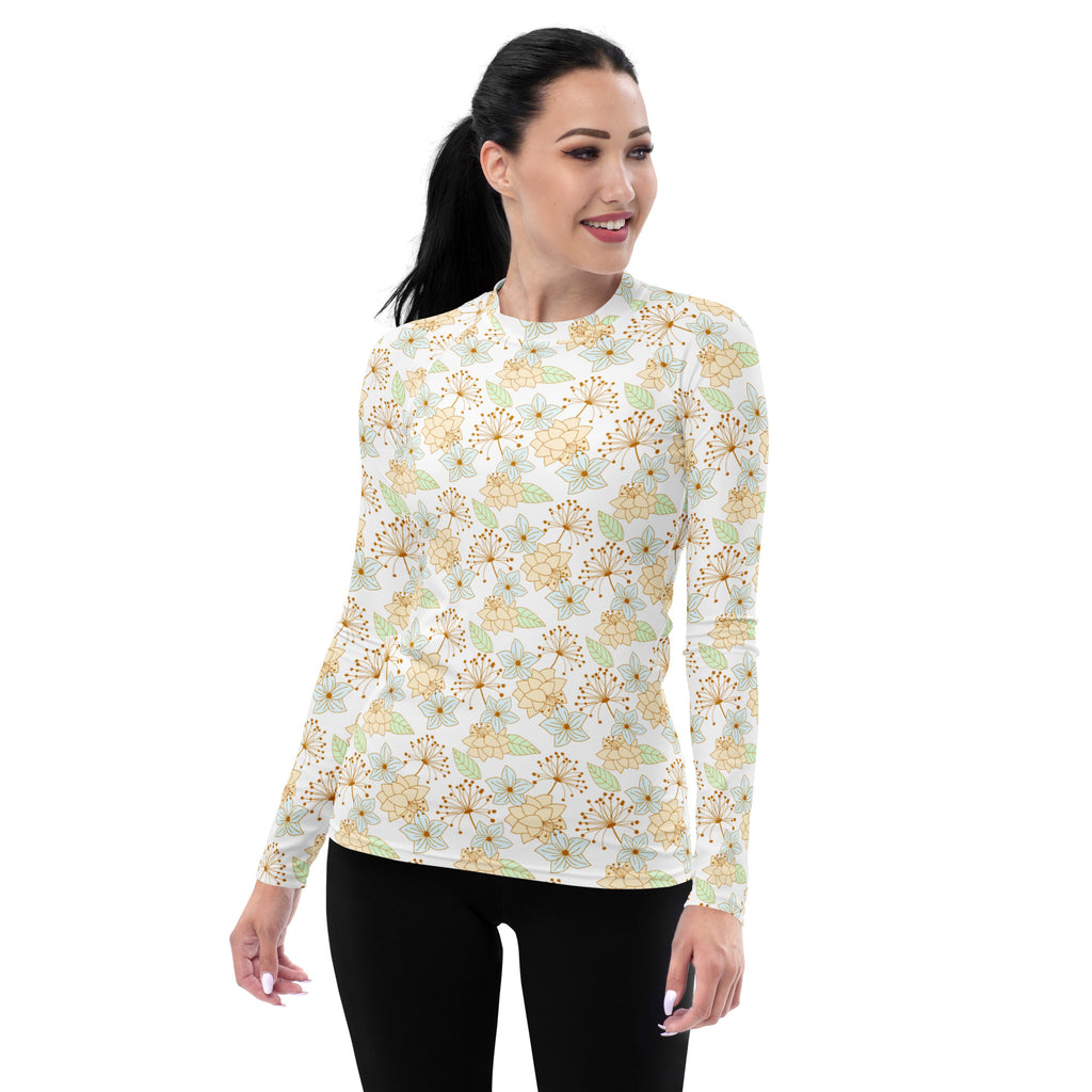 Women's Cream Floral Long Sleeve Rash Guard Swim Shirt – Buttery Soft, Sun Safe UPF 50+ Protection, Quick Dry & 4-Way Stretch Comfort