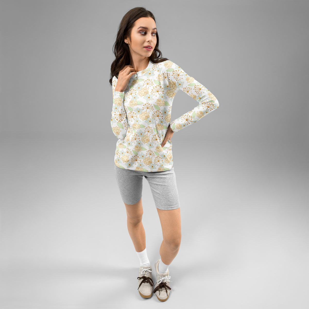 Women's Cream Floral Long Sleeve Rash Guard Swim Shirt – Buttery Soft, Sun Safe UPF 50+ Protection, Quick Dry & 4-Way Stretch Comfort