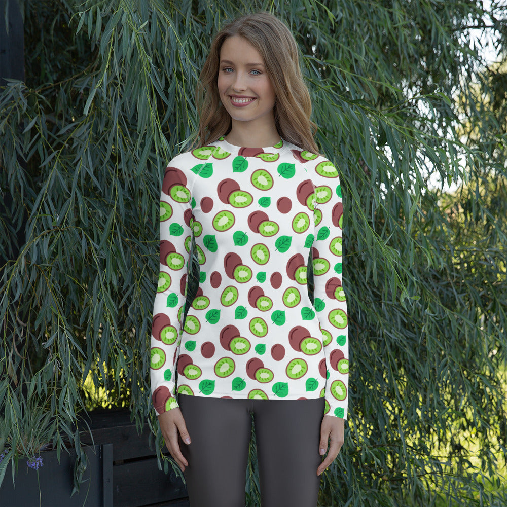 Women's Kiwi Fruit Long Sleeve Rash Guard Swim Shirt – Buttery Soft, Sun Safe UPF 50+ Protection, Quick Dry & 4-Way Stretch Comfort