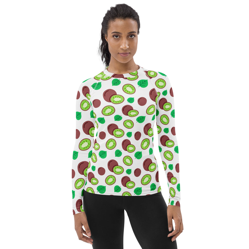 Women's Kiwi Fruit Long Sleeve Rash Guard Swim Shirt – Buttery Soft, Sun Safe UPF 50+ Protection, Quick Dry & 4-Way Stretch Comfort