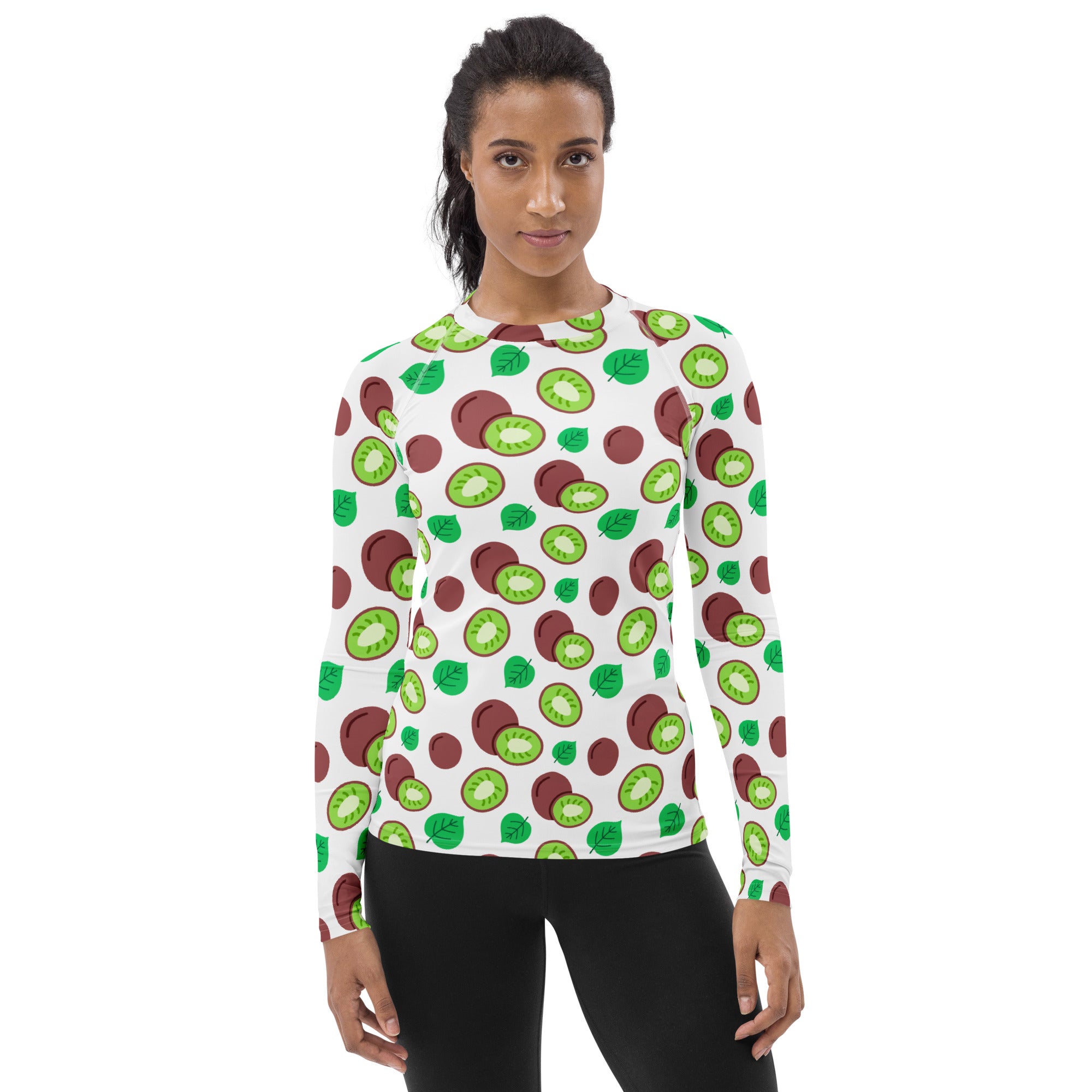 Women's Kiwi Fruit Long Sleeve Rash Guard Swim Shirt – Buttery Soft, Sun Safe UPF 50+ Protection, Quick Dry & 4-Way Stretch Comfort