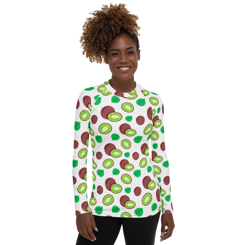 Women's Kiwi Fruit Long Sleeve Rash Guard Swim Shirt – Buttery Soft, Sun Safe UPF 50+ Protection, Quick Dry & 4-Way Stretch Comfort