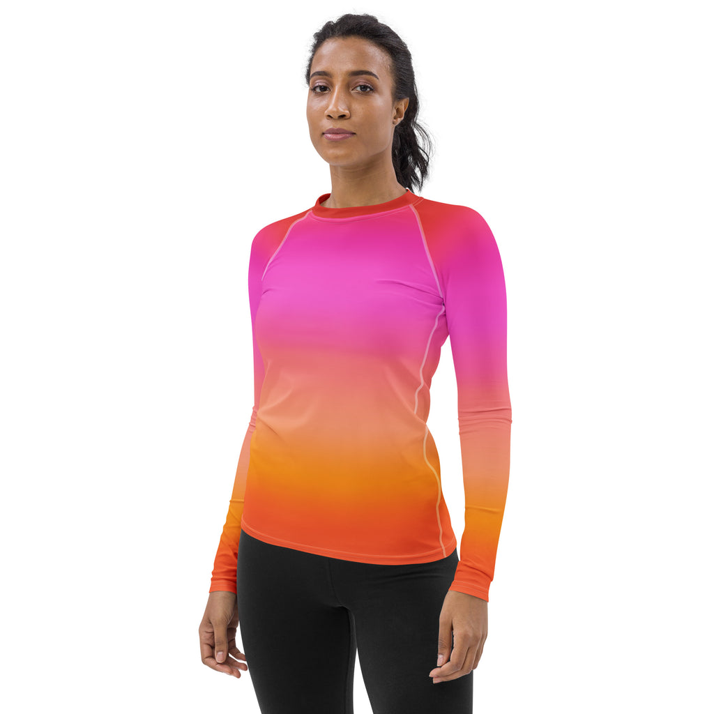 Women's Sunset Ombre Buttery Soft Long Sleeve Rash Guard Swim Shirt With UPF 50+