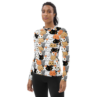 Women's Cat Face Buttery Soft Long Sleeve Rash Guard Swim Shirt With UPF 50+