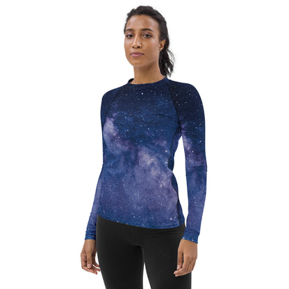 Women's Realistic Galaxy Buttery Soft Long Sleeve Rash Guard Swim Shirt With UPF 50+
