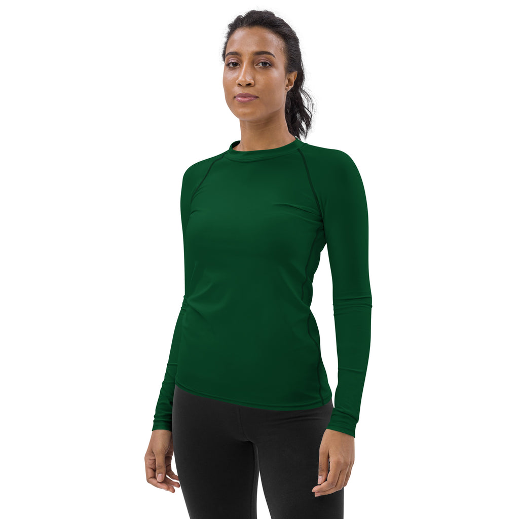 Women's Green Buttery Soft Long Sleeve Rash Guard Swim Shirt With UPF 50+