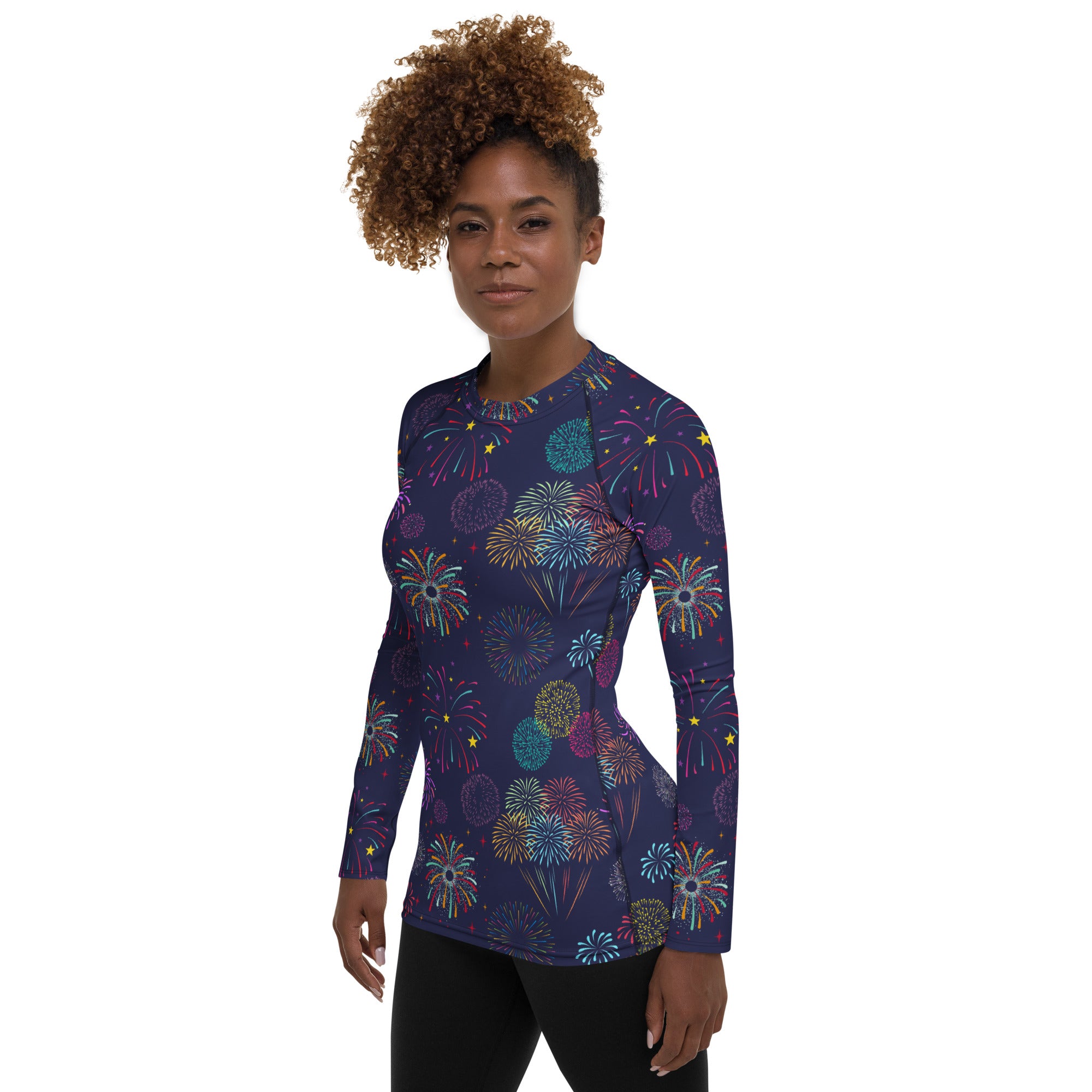 Women's Colorful Fireworks Long Sleeve Rash Guard Swim Shirt – Buttery Soft, Sun Safe UPF 50+ Protection, Quick Dry & 4-Way Stretch Comfort