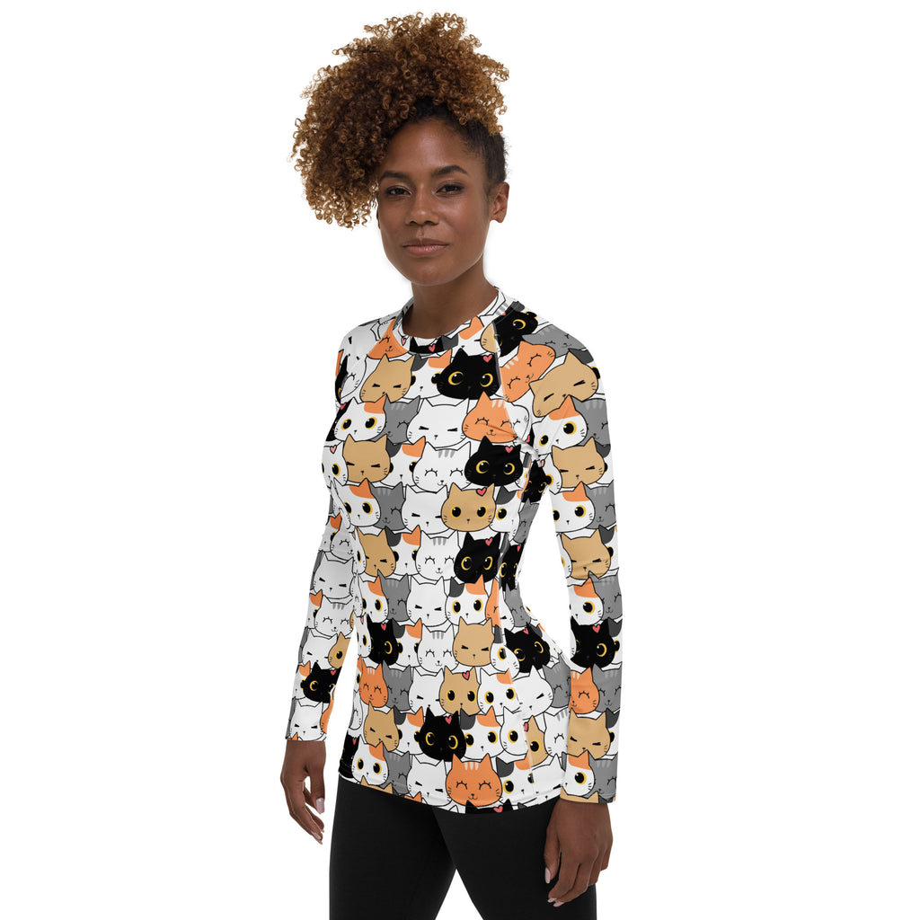 Women's Cat Face Long Sleeve Rash Guard Swim Shirt – Buttery Soft, Sun Safe UPF 50+ Protection, Quick Dry & 4-Way Stretch Comfort