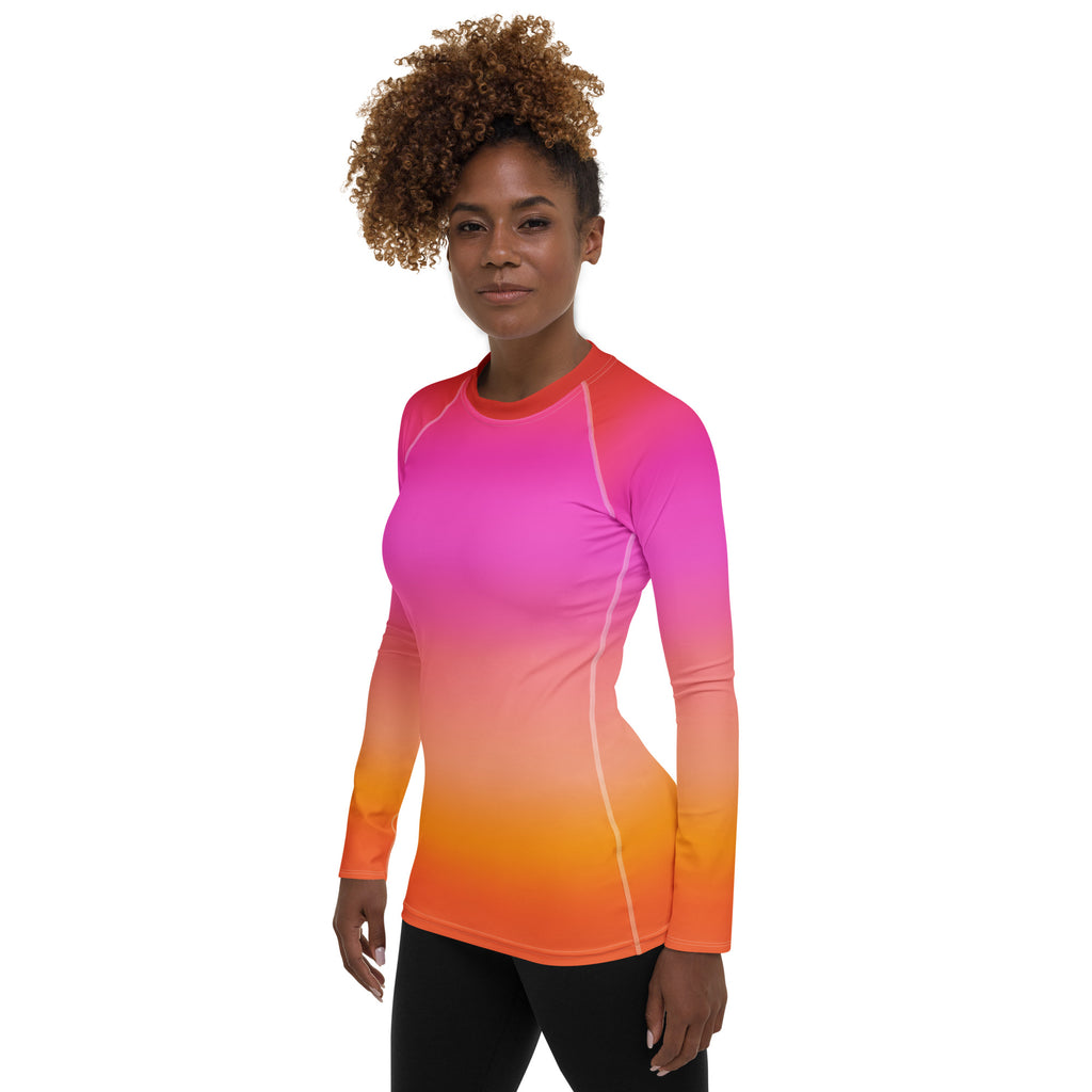 Women's Sunset Ombre Long Sleeve Rash Guard Swim Shirt – Buttery Soft, Sun Safe UPF 50+ Protection, Quick Dry & 4-Way Stretch Comfort