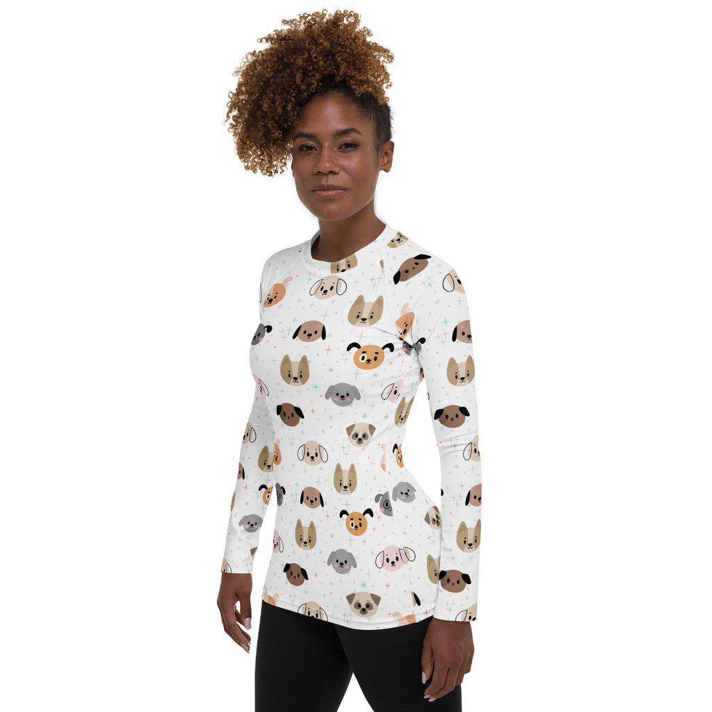 Women's Dog Face Long Sleeve Rash Guard Swim Shirt – Buttery Soft, Sun Safe UPF 50+ Protection, Quick Dry & 4-Way Stretch Comfort