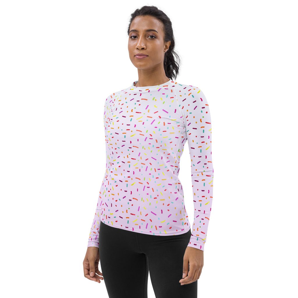Women's Colorful Ice Cream Sprinkles Long Sleeve Rash Guard Swim Shirt – Buttery Soft, Sun Safe UPF 50+ Protection, Quick Dry & 4-Way Stretch Comfort