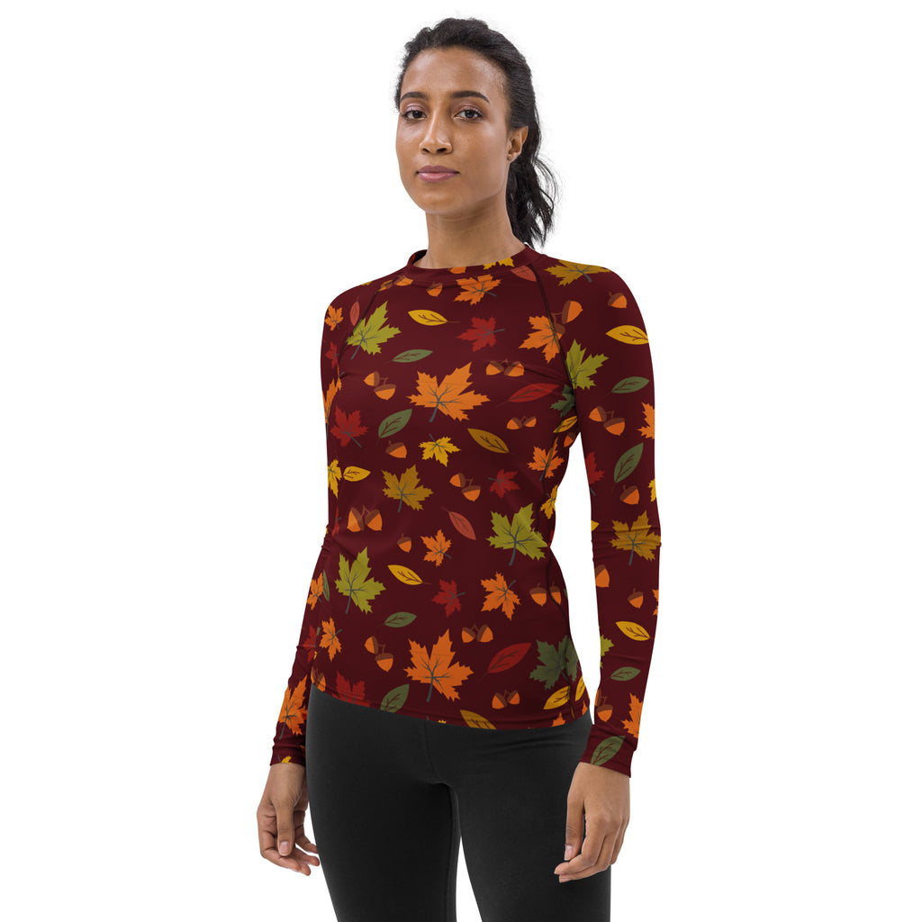 Women's Autumn Maple Leaves Long Sleeve Rash Guard Swim Shirt – Buttery Soft, Sun Safe UPF 50+ Protection, Quick Dry & 4-Way Stretch Comfort