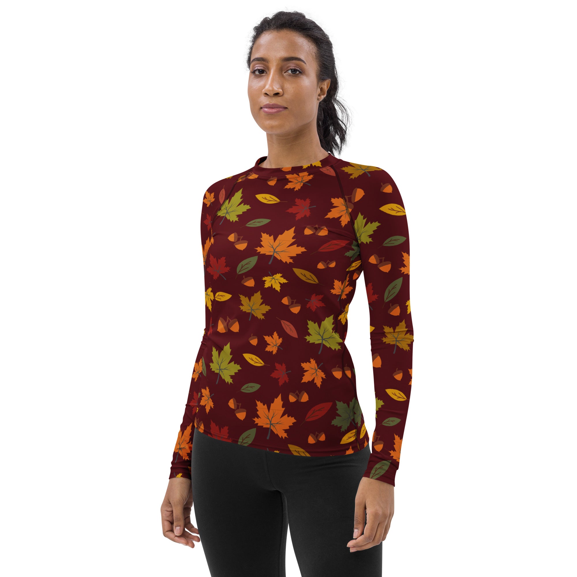 Women's Autumn Maple Leaves Long Sleeve Rash Guard Swim Shirt – Buttery Soft, Sun Safe UPF 50+ Protection, Quick Dry & 4-Way Stretch Comfort