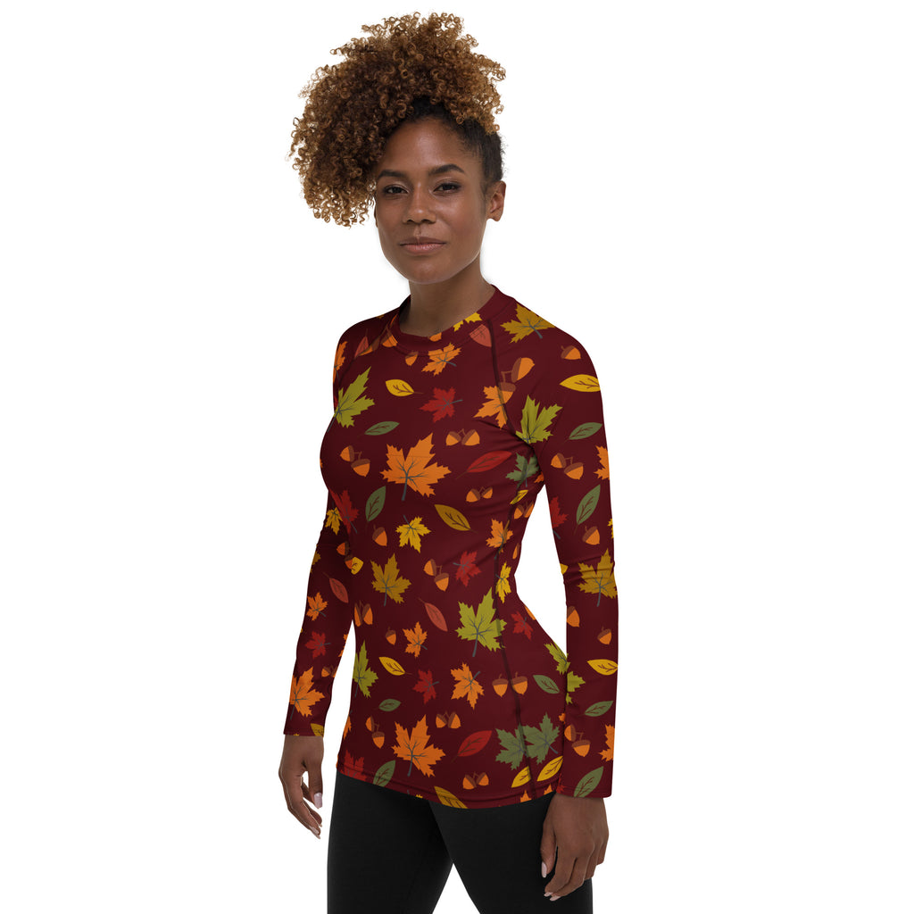 Women's Autumn Maple Leaves Long Sleeve Rash Guard Swim Shirt – Buttery Soft, Sun Safe UPF 50+ Protection, Quick Dry & 4-Way Stretch Comfort