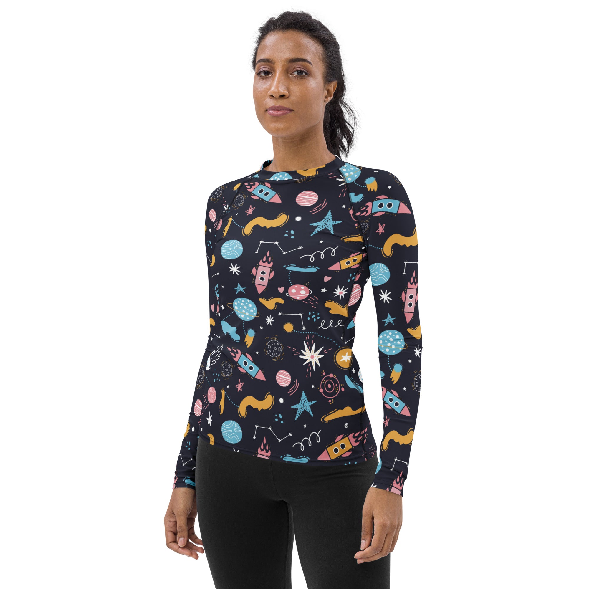 Women's Outer Space Long Sleeve Rash Guard Swim Shirt – Buttery Soft, Sun Safe UPF 50+ Protection, Quick Dry & 4-Way Stretch Comfort
