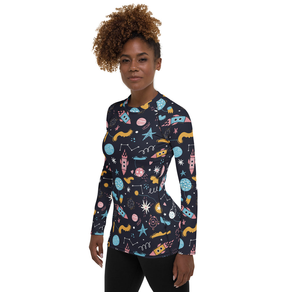 Women's Outer Space Long Sleeve Rash Guard Swim Shirt – Buttery Soft, Sun Safe UPF 50+ Protection, Quick Dry & 4-Way Stretch Comfort