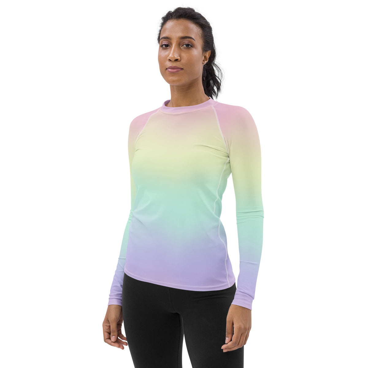 Women's Pastel Rainbow Long Sleeve Rash Guard Swim Shirt – Buttery Soft, Sun Safe UPF 50+ Protection, Quick Dry & 4-Way Stretch Comfort