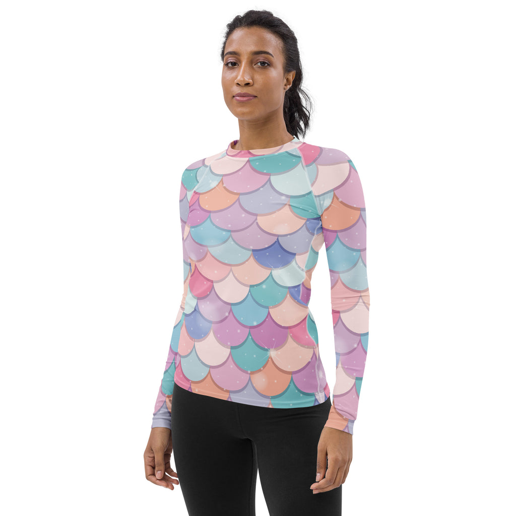 Women's Rainbow Mermaid Long Sleeve Rash Guard Swim Shirt – Buttery Soft, Sun Safe UPF 50+ Protection, Quick Dry & 4-Way Stretch Comfort