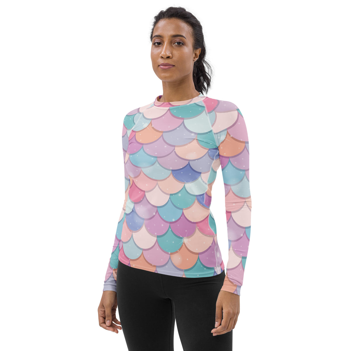 Women's Rainbow Mermaid Long Sleeve Rash Guard Swim Shirt – Buttery Soft, Sun Safe UPF 50+ Protection, Quick Dry & 4-Way Stretch Comfort
