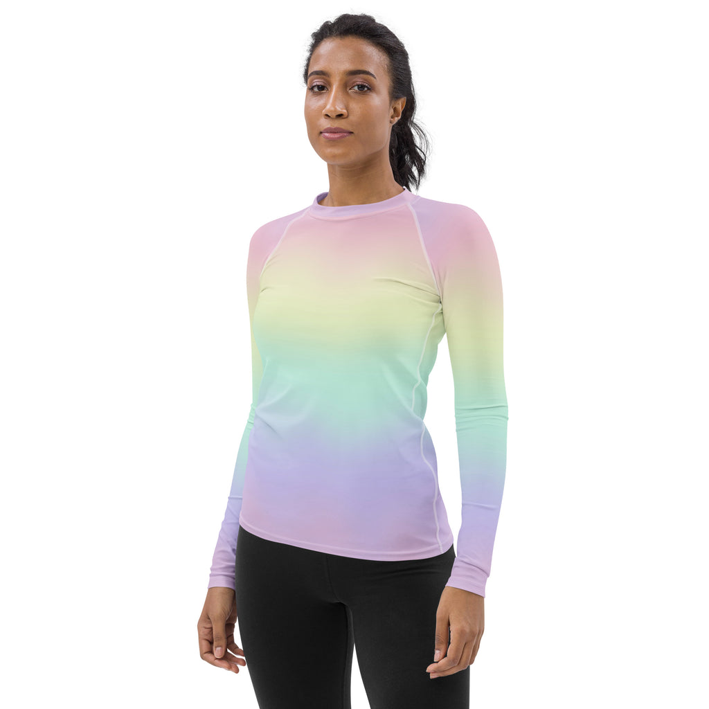 Women's Pastel Rainbow Long Sleeve Rash Guard Swim Shirt – Buttery Soft, Sun Safe UPF 50+ Protection, Quick Dry & 4-Way Stretch Comfort