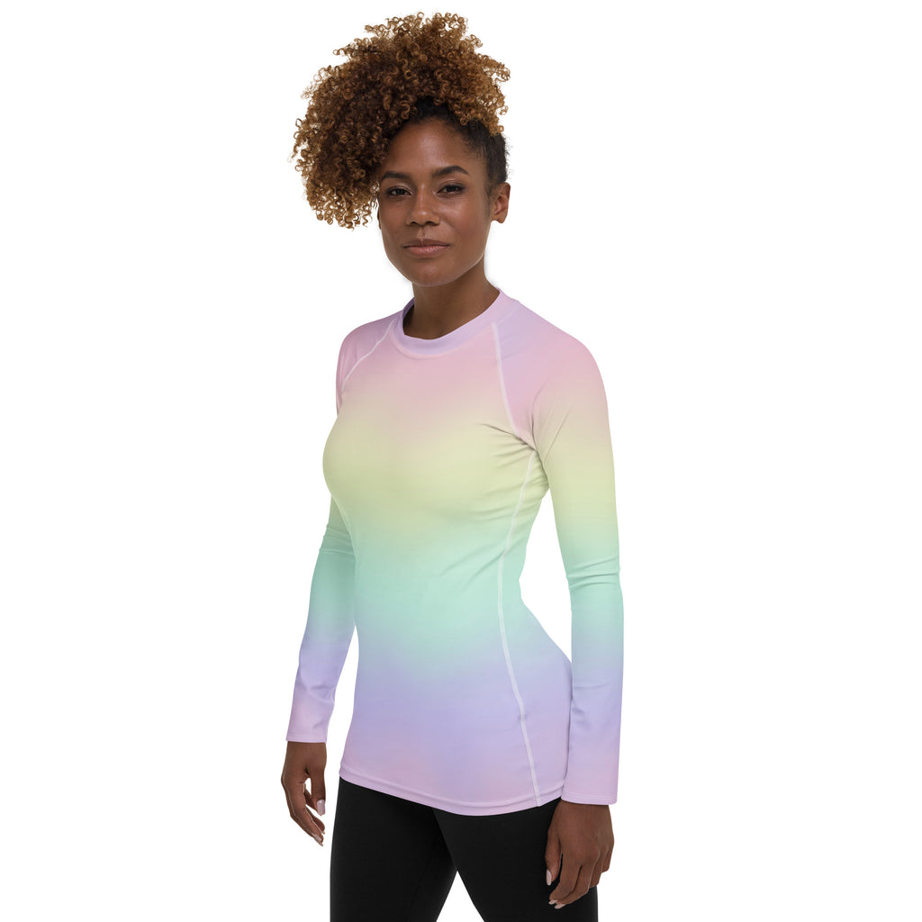Women's Pastel Rainbow Long Sleeve Rash Guard Swim Shirt – Buttery Soft, Sun Safe UPF 50+ Protection, Quick Dry & 4-Way Stretch Comfort