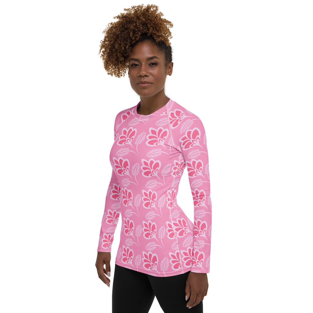 Women's Pink Floral Long Sleeve Rash Guard Swim Shirt – Buttery Soft, Sun Safe UPF 50+ Protection, Quick Dry & 4-Way Stretch Comfort