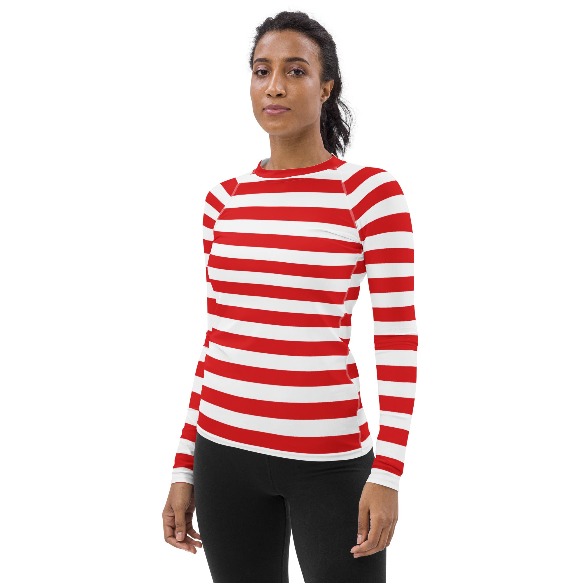 Women's Red & White Striped Long Sleeve Rash Guard Swim Shirt – Buttery Soft, Sun Safe UPF 50+ Protection, Quick Dry & 4-Way Stretch Comfort