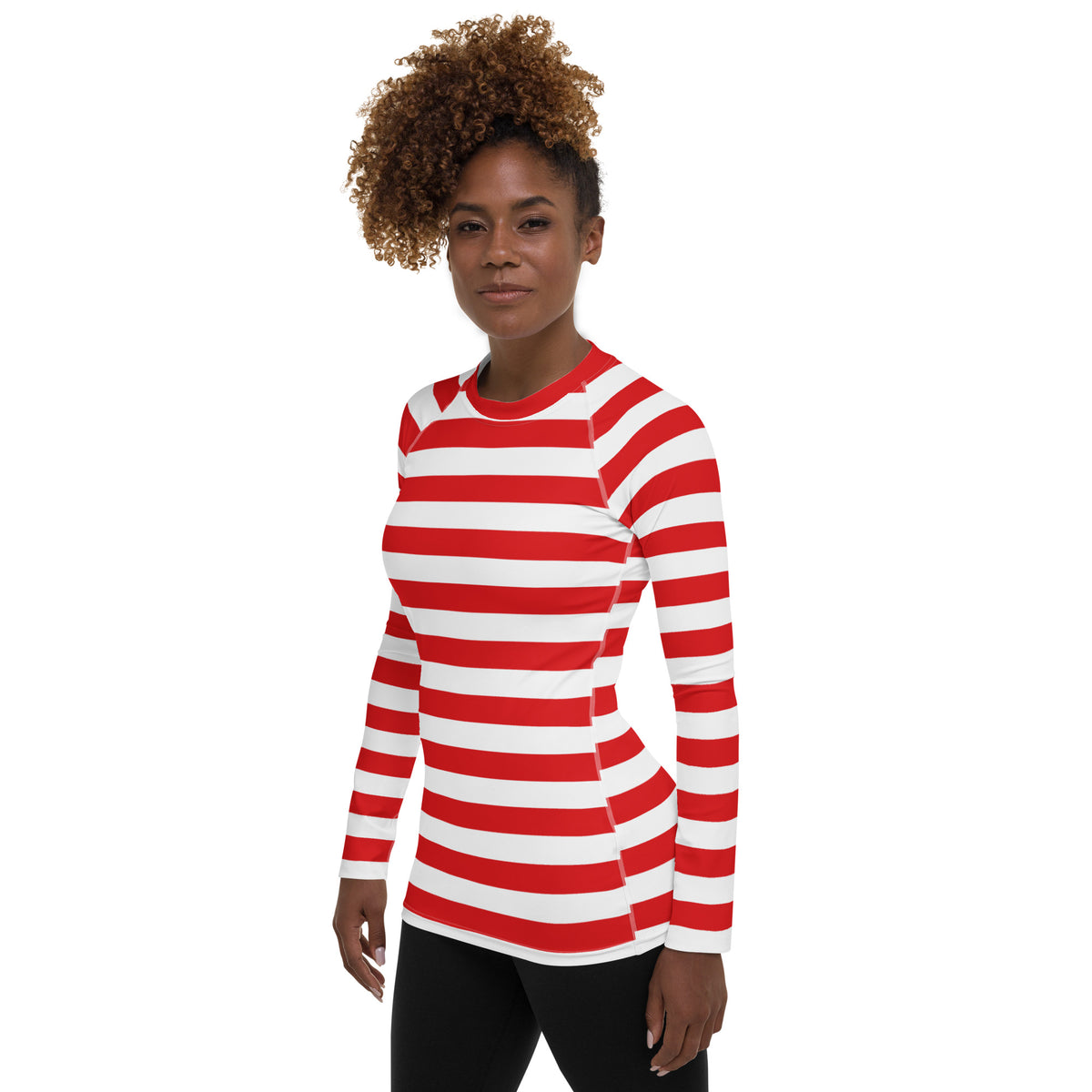 Women's Red & White Striped Long Sleeve Rash Guard Swim Shirt – Buttery Soft, Sun Safe UPF 50+ Protection, Quick Dry & 4-Way Stretch Comfort