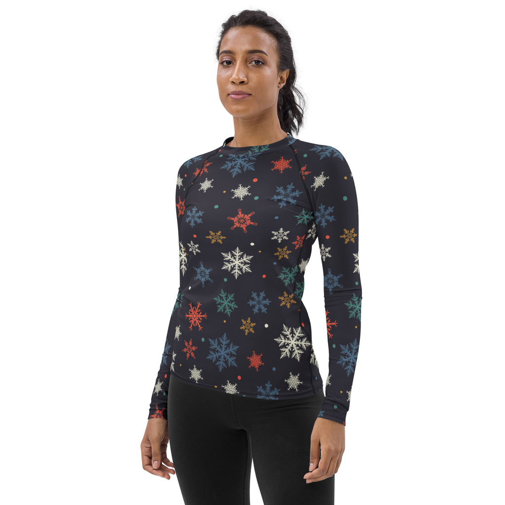 Women's Colorful Snowflake Long Sleeve Rash Guard Swim Shirt – Buttery Soft, Sun Safe UPF 50+ Protection, Quick Dry & 4-Way Stretch Comfort