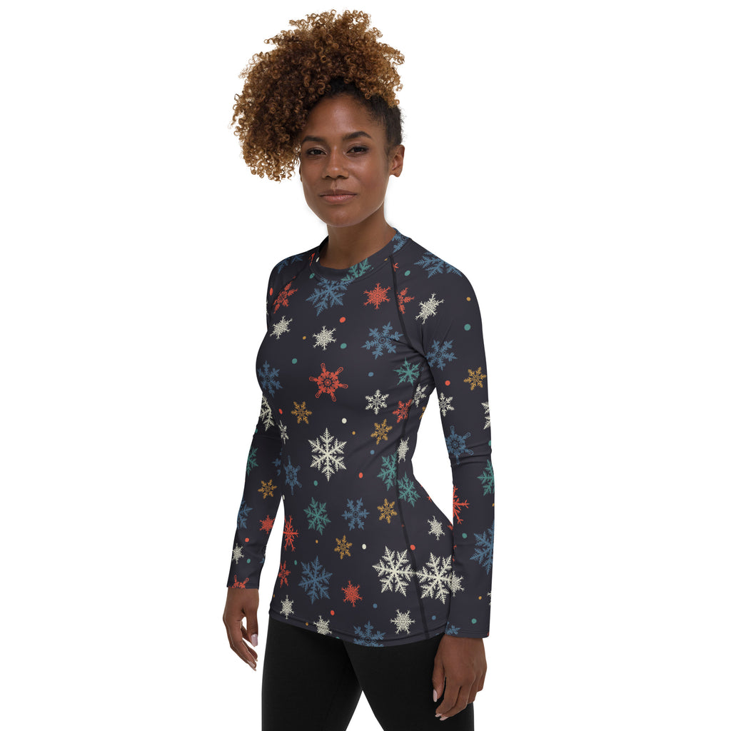 Women's Colorful Snowflake Long Sleeve Rash Guard Swim Shirt – Buttery Soft, Sun Safe UPF 50+ Protection, Quick Dry & 4-Way Stretch Comfort