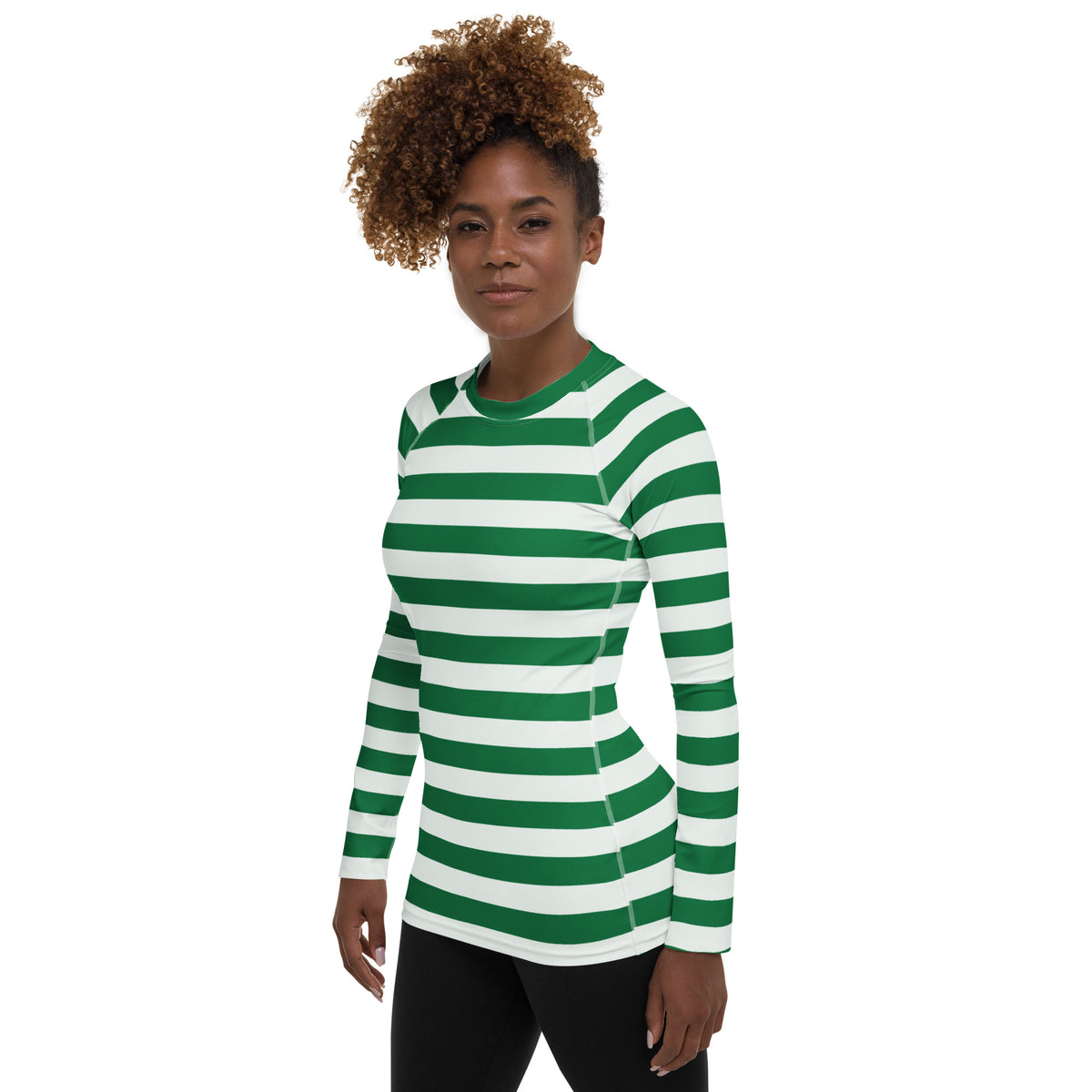 Women's Green & White Striped Long Sleeve Rash Guard Swim Shirt – Buttery Soft, Sun Safe UPF 50+ Protection, Quick Dry & 4-Way Stretch Comfort