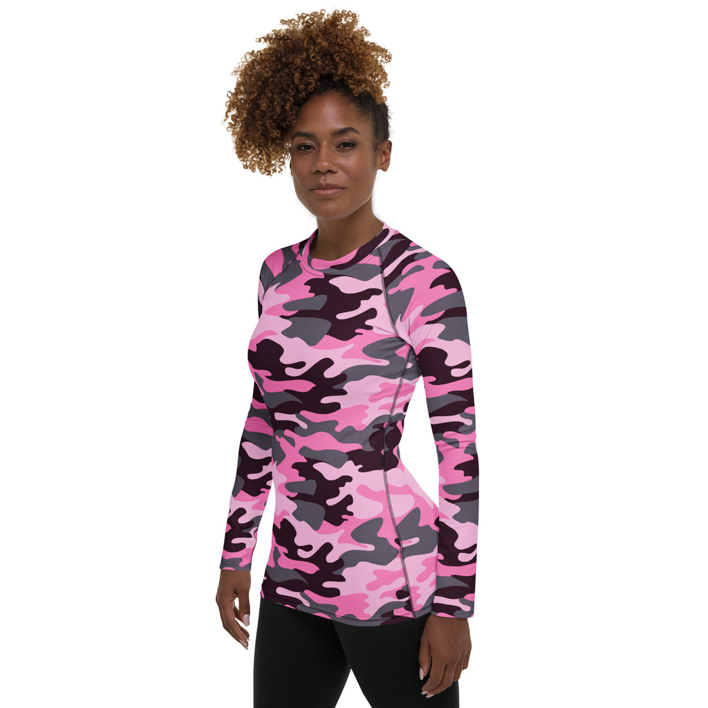 Women's Pink Camouflage Long Sleeve Rash Guard Swim Shirt – Buttery Soft, Sun Safe UPF 50+ Protection, Quick Dry & 4-Way Stretch Comfort